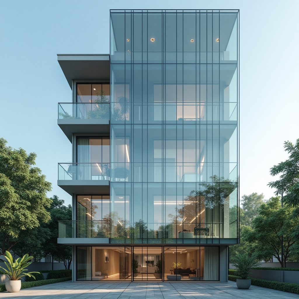 Images of 2-layer safety glass construction for modern building facades, demonst