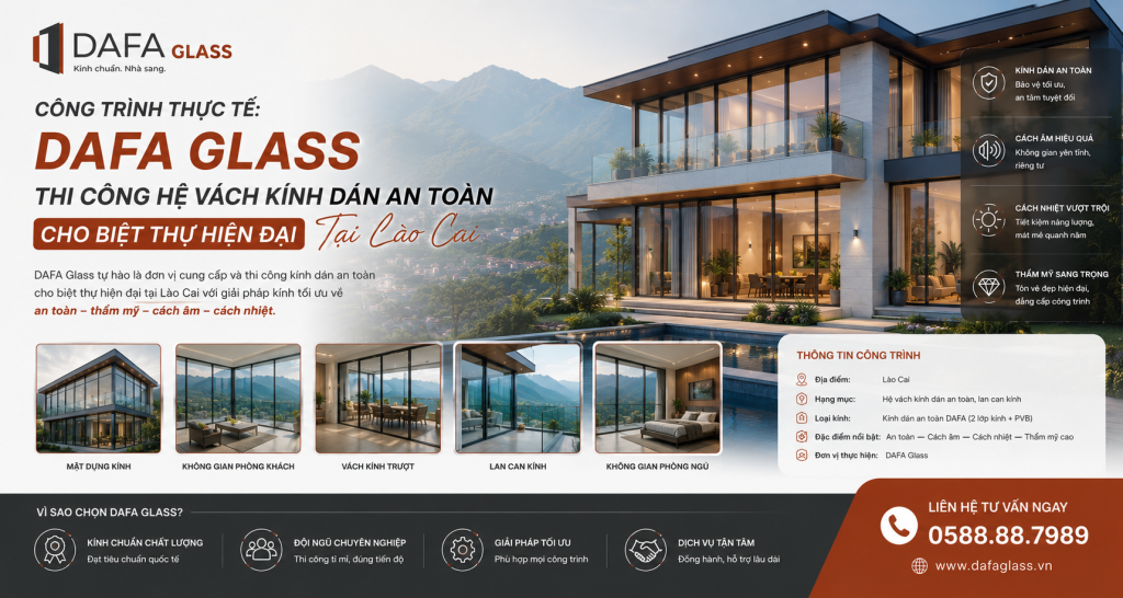 Công Trình Thực Tế: DAFA Glass Thi Công Hệ Vách Kính Dán An Toàn Cho Biệt Thự Hiện Đại Tại Lào Cai